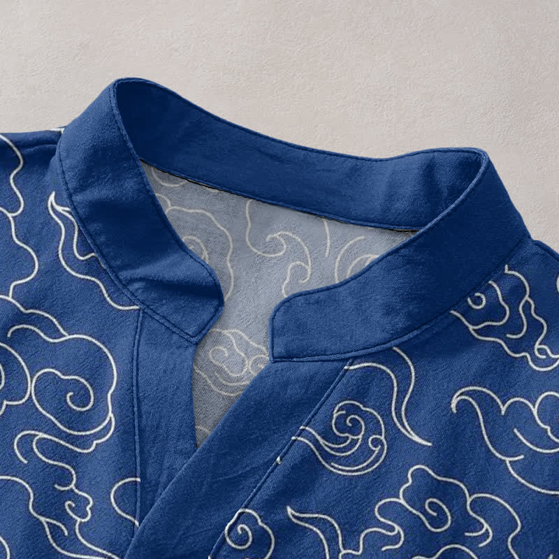Nimara Ritual Cotton Cloud Pattern Men's Short Sleeve Half Button Shirt