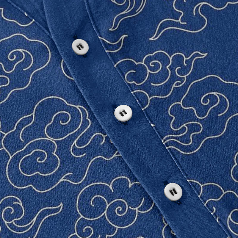 Nimara Ritual Cotton Cloud Pattern Men's Short Sleeve Half Button Shirt