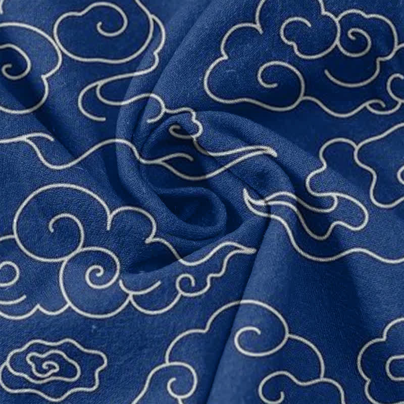 Nimara Ritual Cotton Cloud Pattern Men's Short Sleeve Half Button Shirt
