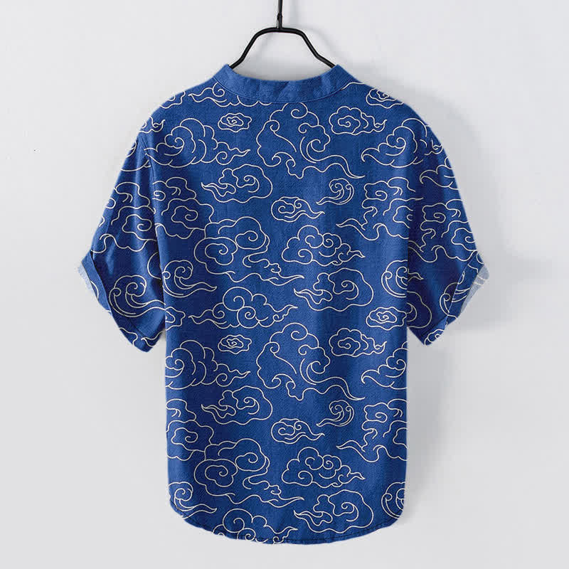 Nimara Ritual Cotton Cloud Pattern Men's Short Sleeve Half Button Shirt
