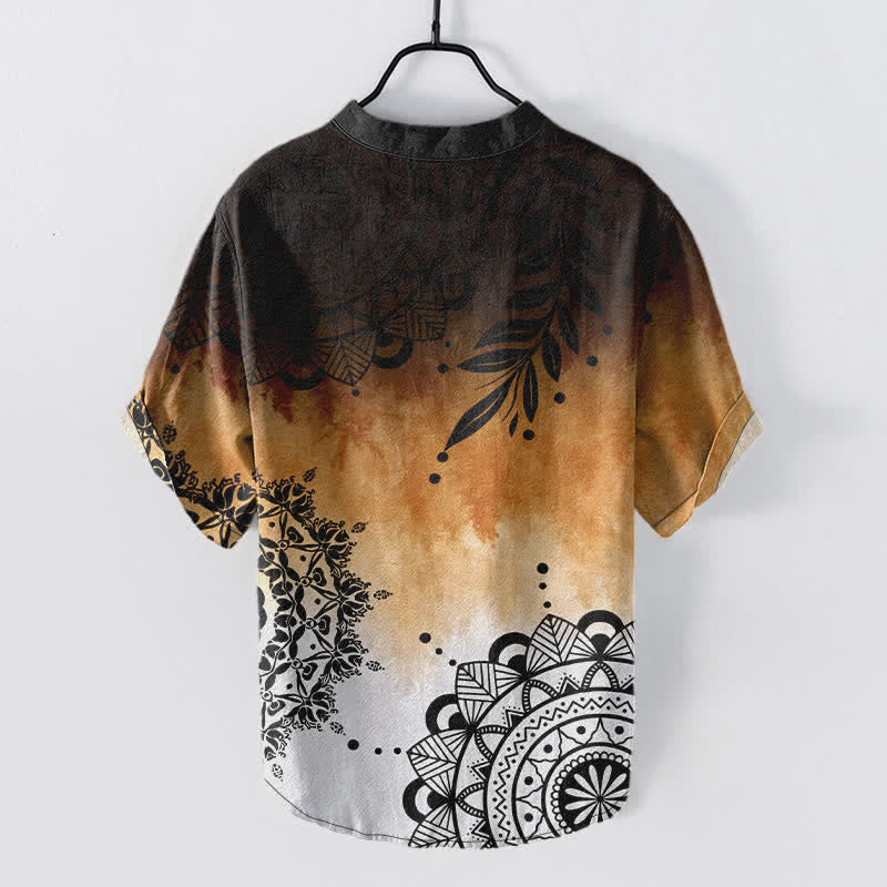 Nimara Ritual Cotton Mandala Pattern Men's Short Sleeve Half Button Shirt
