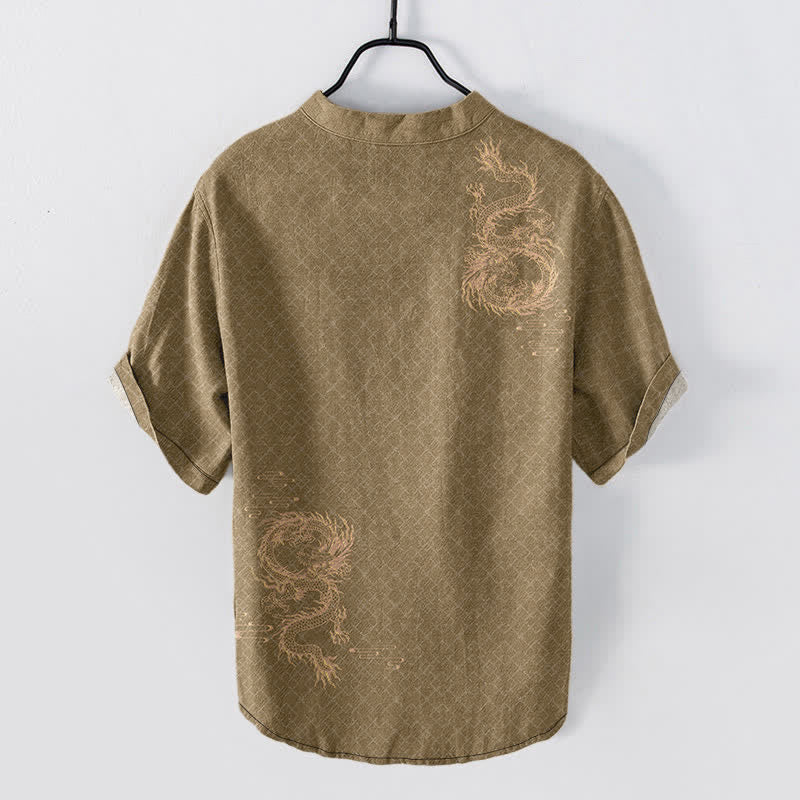 Nimara Ritual Cotton Dragon Men's Short Sleeve Half Button Shirt