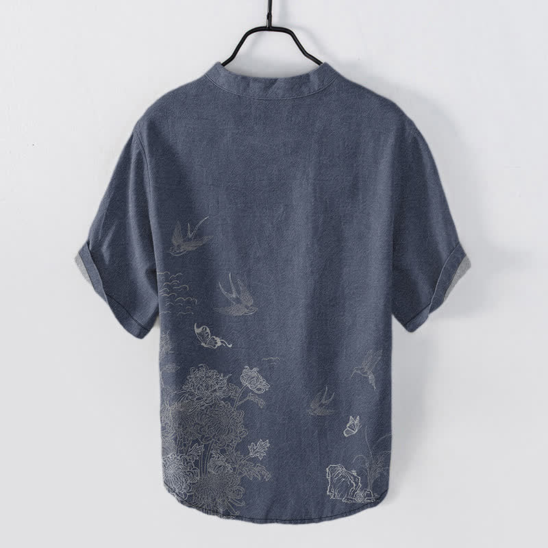 Nimara Ritual Swallow Lotus Butterfly Men's Short Sleeve Shirt