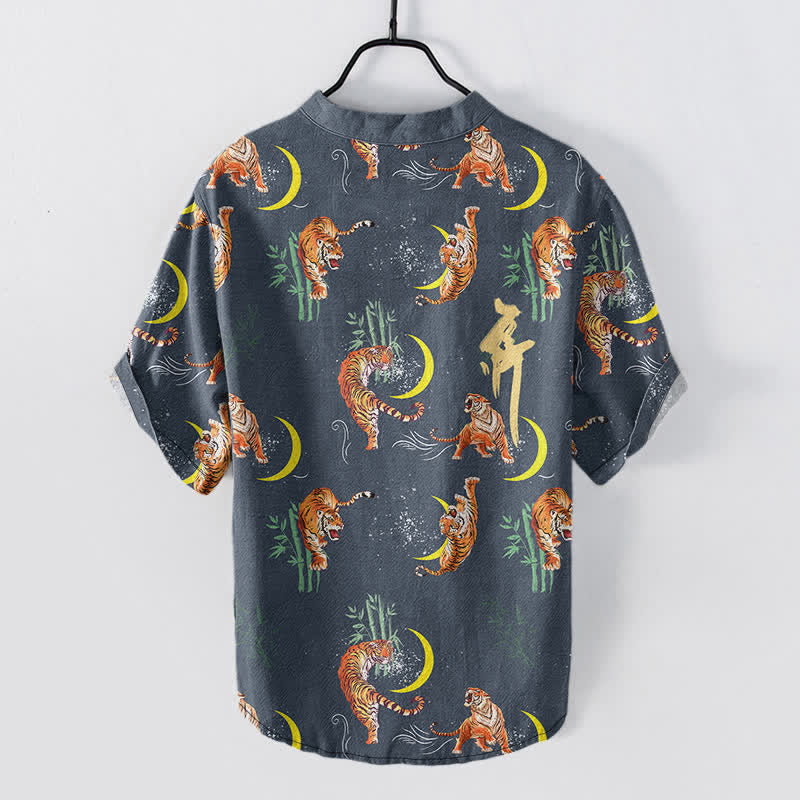 Nimara Ritual Tiger Moon Bamboo Men's Short Sleeve Resort Shirt