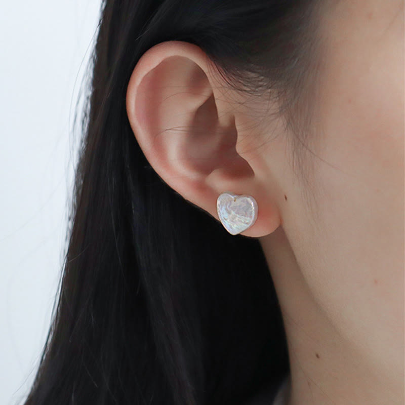 Nimara Ritual Retro Pearl Heart Shape Design Wisdom Stud Earrings