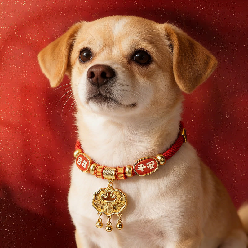 Nimara Ritual Red String Bead Fu Character Luck Adjustable Cats Dogs Pet Collar