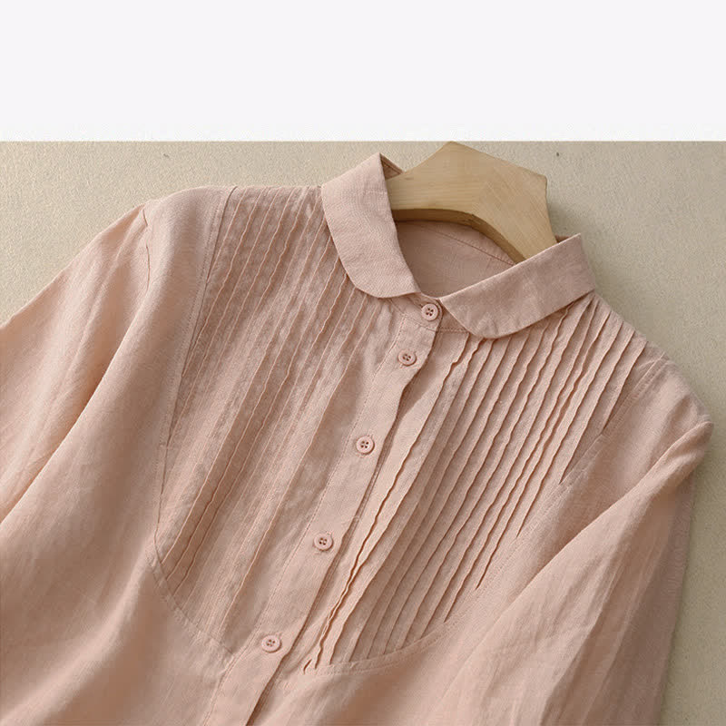 Nimara Ritual Spring Pleated Pintuck Peter Pan Collar Half Sleeve Women's Shirt