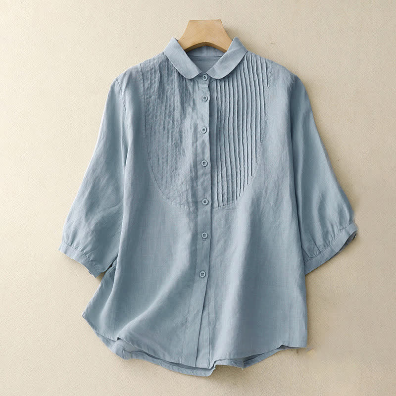 Nimara Ritual Spring Pleated Pintuck Peter Pan Collar Half Sleeve Women's Shirt