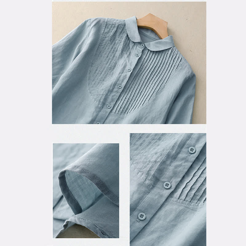 Nimara Ritual Spring Pleated Pintuck Peter Pan Collar Half Sleeve Women's Shirt