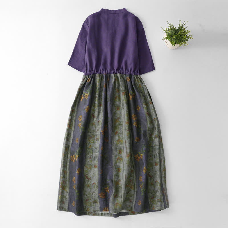 Nimara Ritual Summer V Neck Drawstring Waist Floral Short Sleeve Below Knee Dress With Pockets