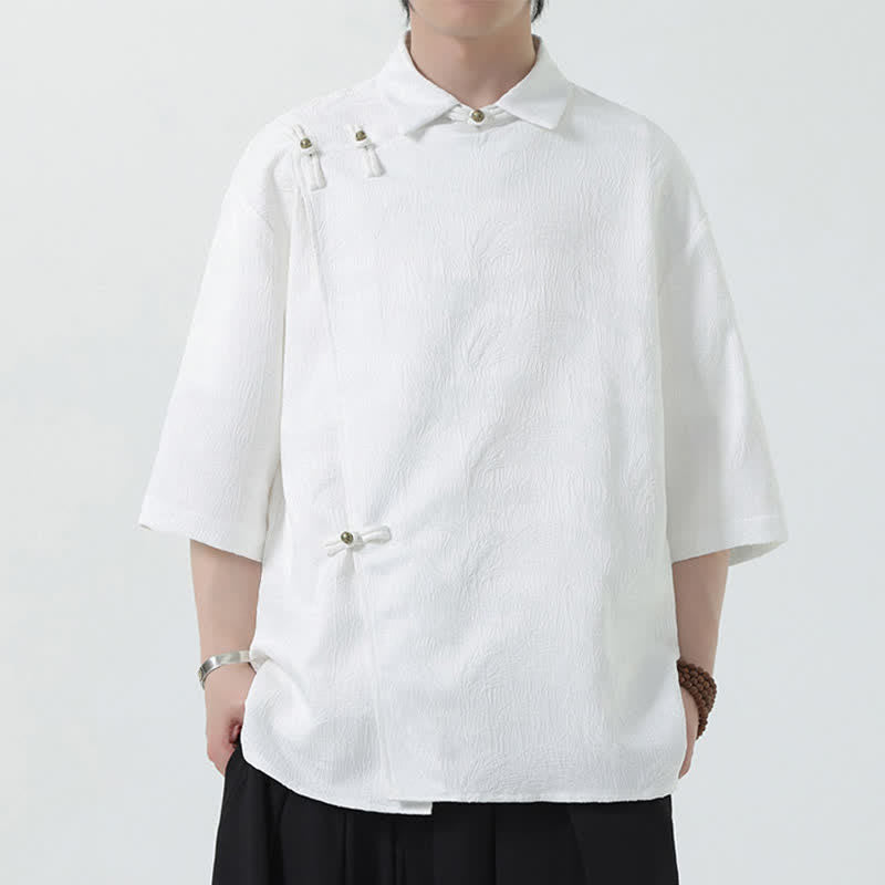 Nimara Ritual Summer Mandarin Collar Textured Jacquard Men's Elbow Sleeve Shirt