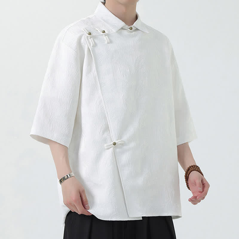 Nimara Ritual Summer Mandarin Collar Textured Jacquard Men's Elbow Sleeve Shirt