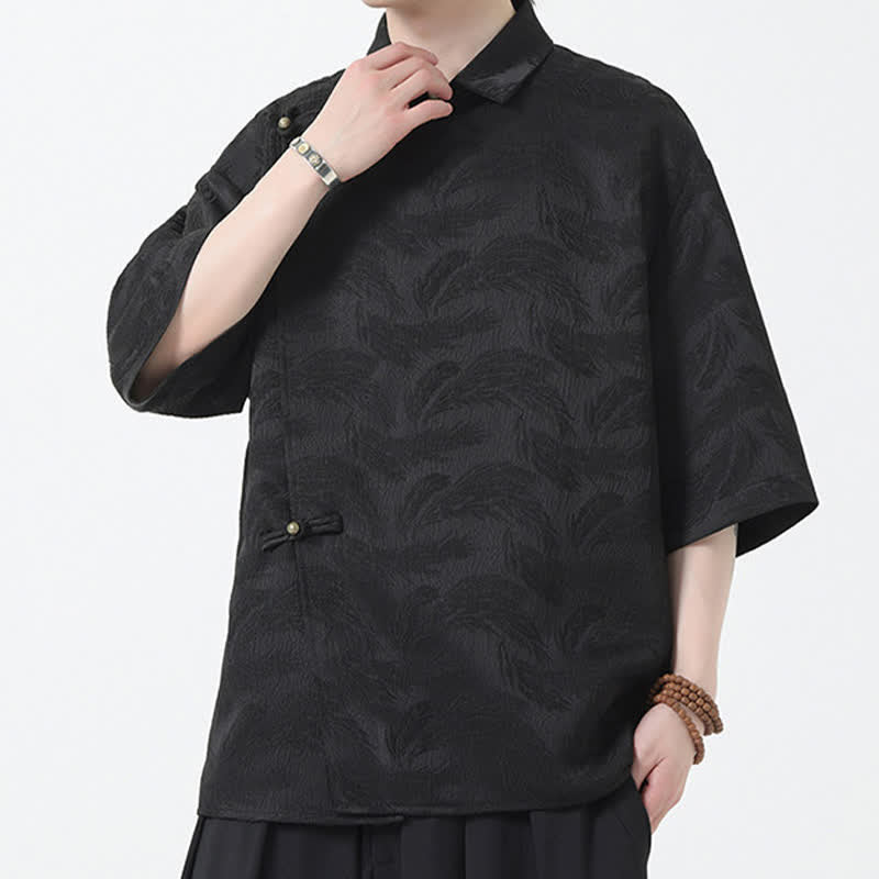 Nimara Ritual Summer Mandarin Collar Textured Jacquard Men's Elbow Sleeve Shirt