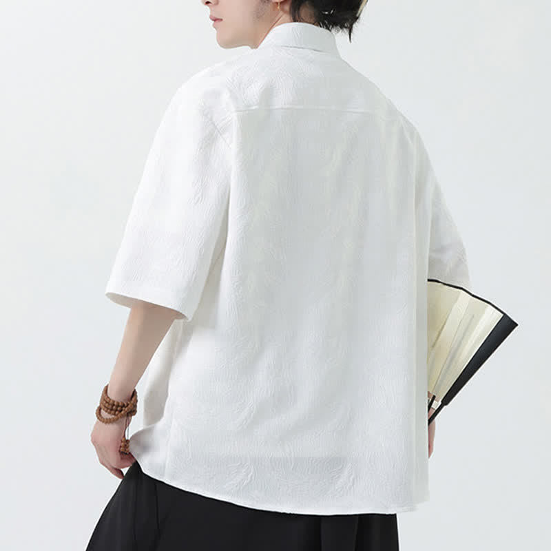 Nimara Ritual Summer Mandarin Collar Textured Jacquard Men's Elbow Sleeve Shirt
