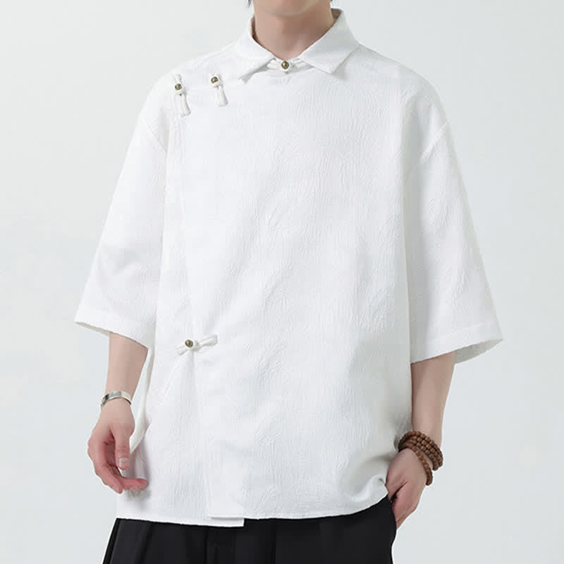 Nimara Ritual Summer Mandarin Collar Textured Jacquard Men's Elbow Sleeve Shirt