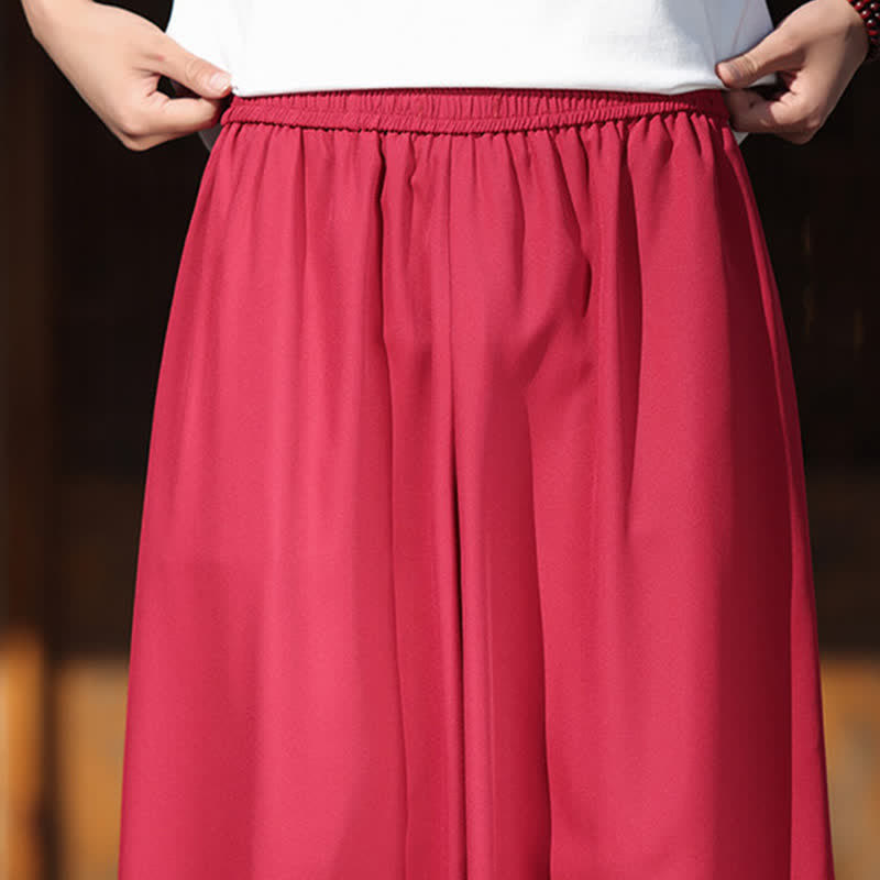 Nimara Ritual Summer Cotton Embroidered Hem Elastic Waist Men's Cropped Wide Leg Pants With Pockets