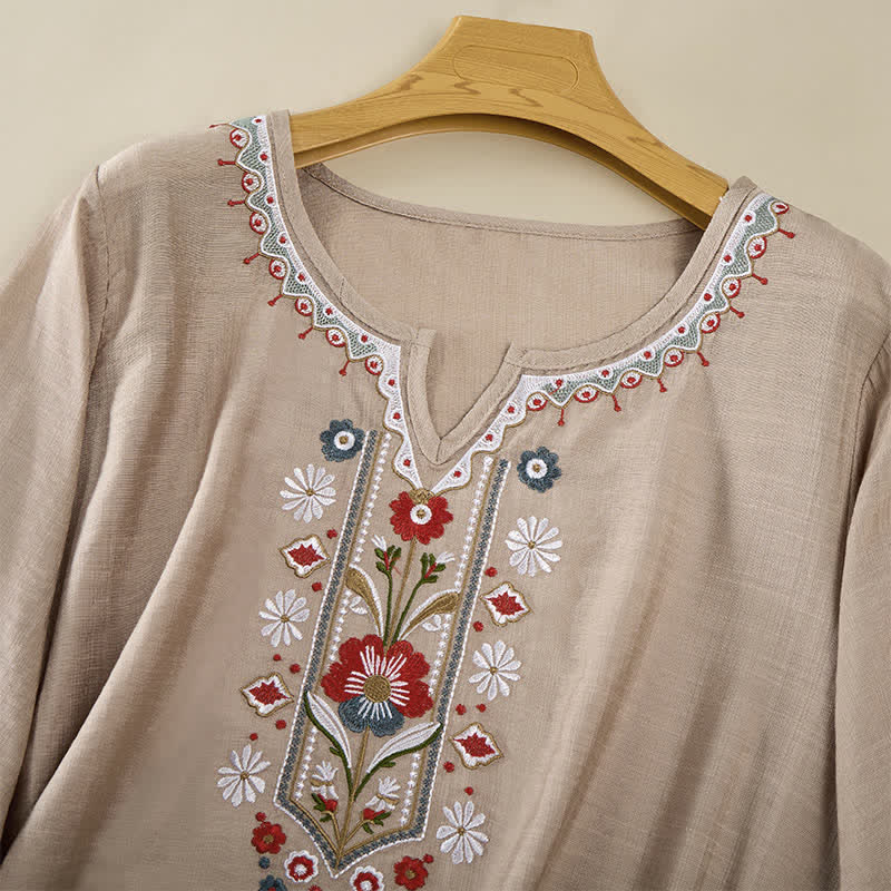 Nimara Ritual Spring Boho Embroidered Elbow-Length Sleeve Women's T-Shirts