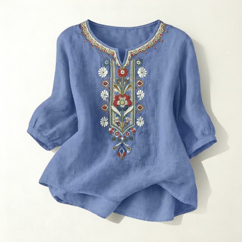 Nimara Ritual Spring Boho Embroidered Elbow-Length Sleeve Women's T-Shirts