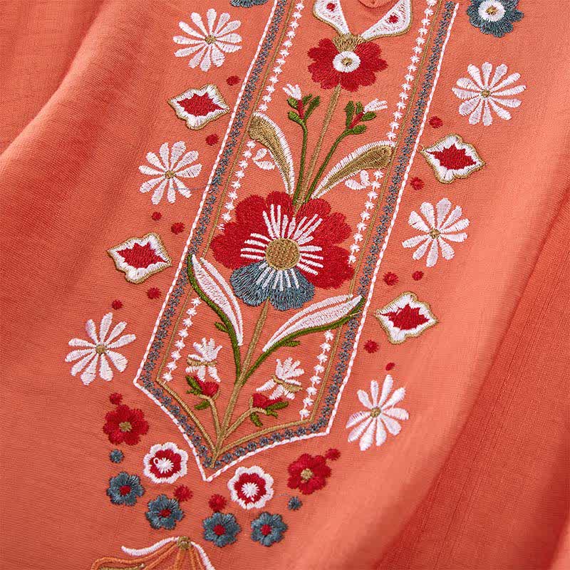 Nimara Ritual Spring Boho Embroidered Elbow-Length Sleeve Women's T-Shirts