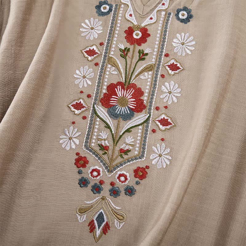Nimara Ritual Spring Boho Embroidered Elbow-Length Sleeve Women's T-Shirts