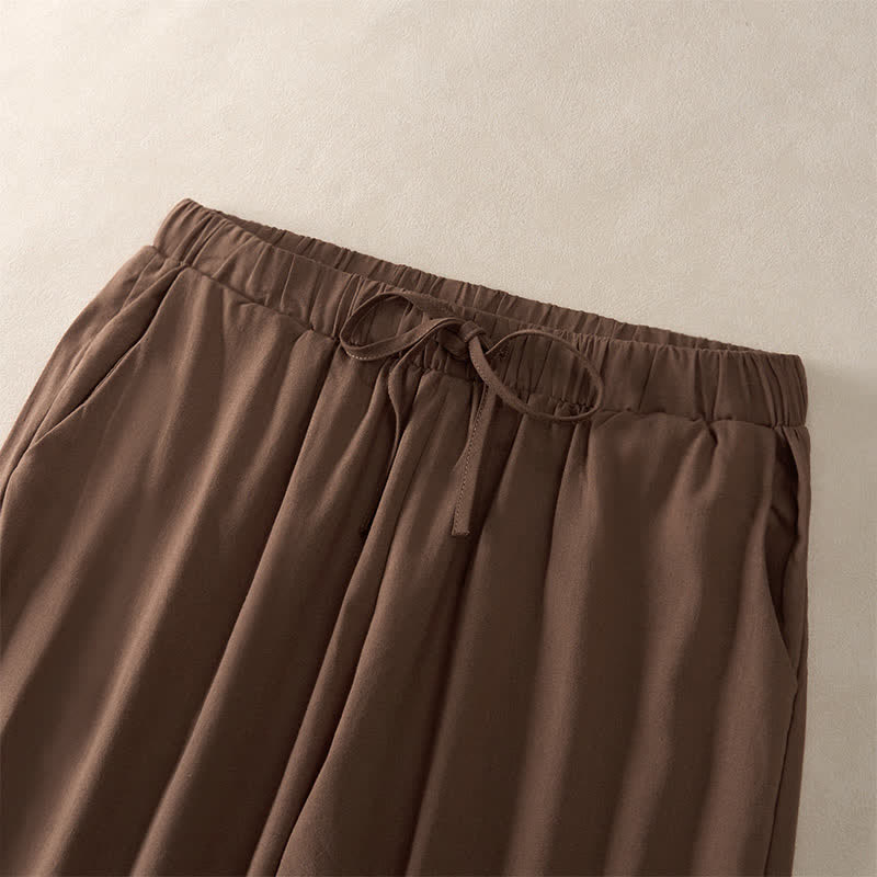 Nimara Ritual Summer Lace-trimmed Hem Solid Color Women's Tapered Pants With Pockets