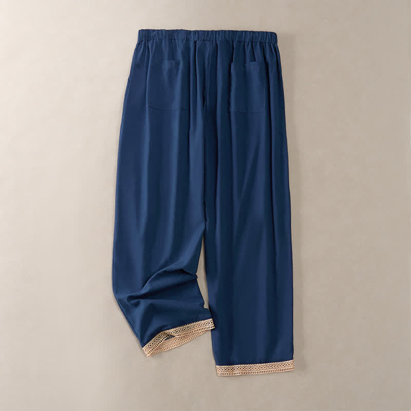 Nimara Ritual Summer Lace-trimmed Hem Solid Color Women's Tapered Pants With Pockets