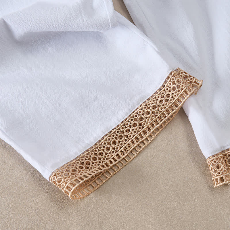Nimara Ritual Summer Lace-trimmed Hem Solid Color Women's Tapered Pants With Pockets