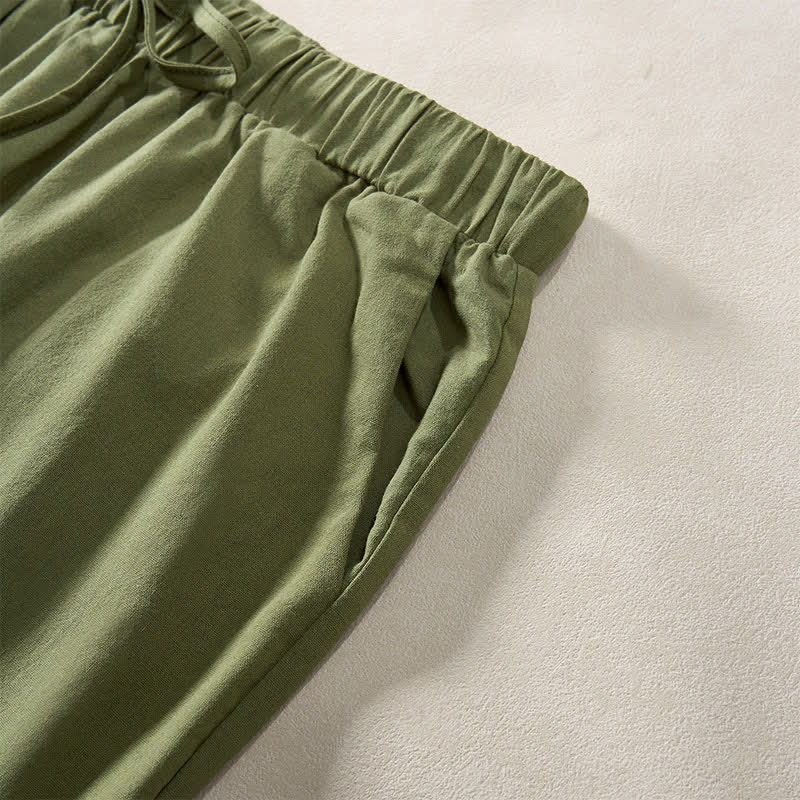 Nimara Ritual Summer Lace-trimmed Hem Solid Color Women's Tapered Pants With Pockets