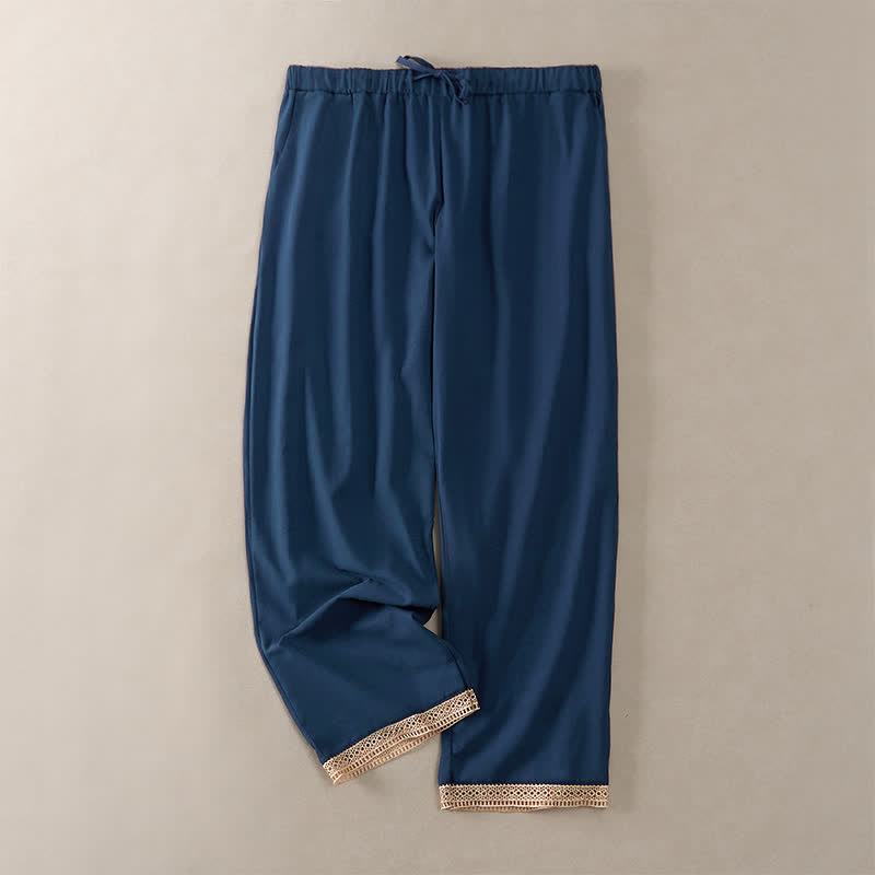 Nimara Ritual Summer Lace-trimmed Hem Solid Color Women's Tapered Pants With Pockets