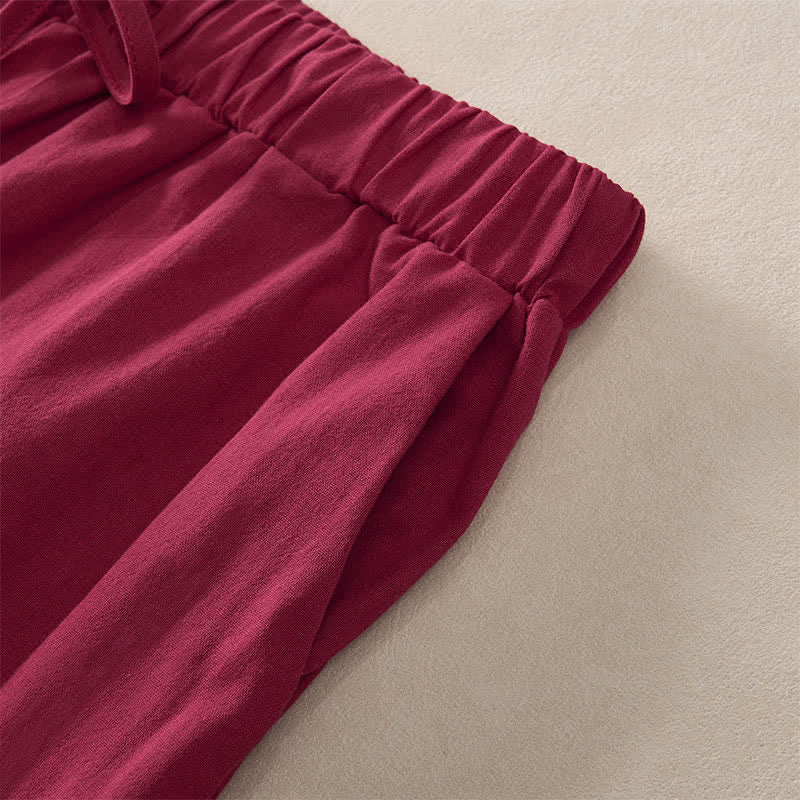 Nimara Ritual Summer Lace-trimmed Hem Solid Color Women's Tapered Pants With Pockets