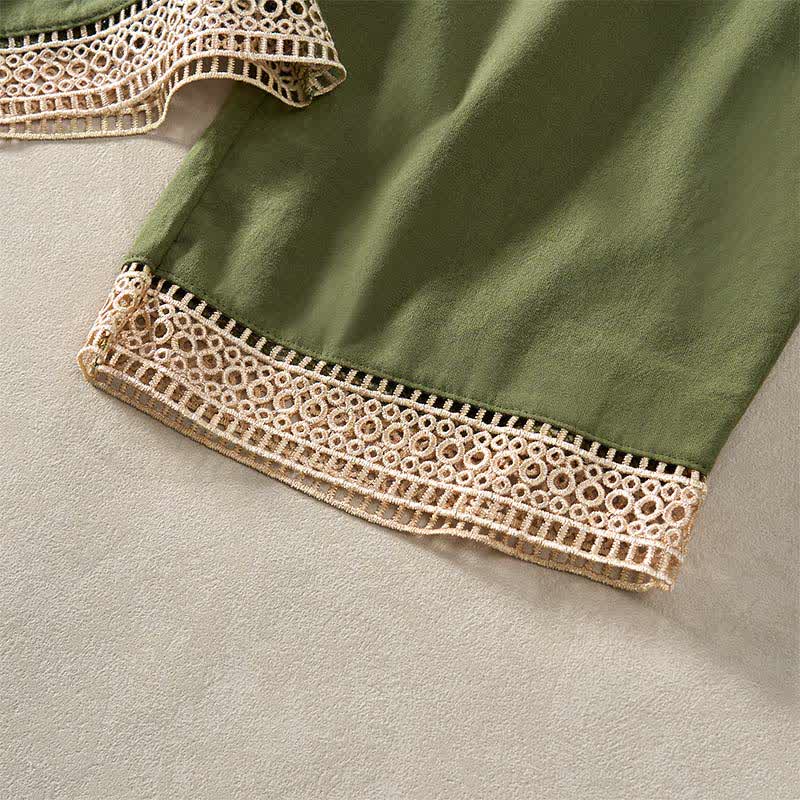 Nimara Ritual Summer Lace-trimmed Hem Solid Color Women's Tapered Pants With Pockets
