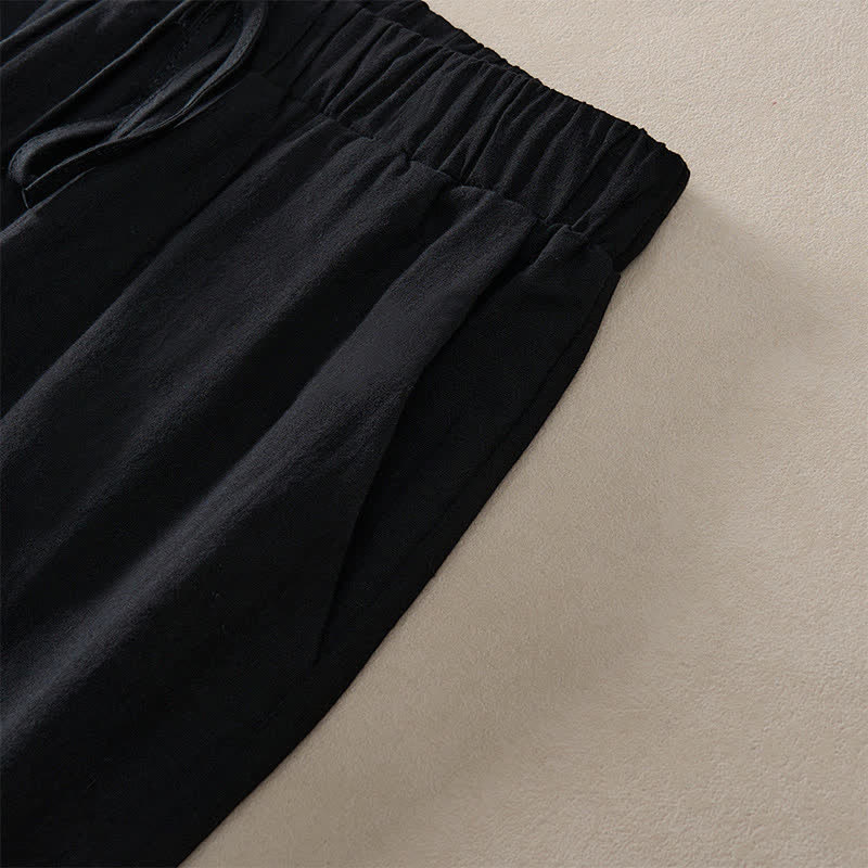 Nimara Ritual Summer Lace-trimmed Hem Solid Color Women's Tapered Pants With Pockets