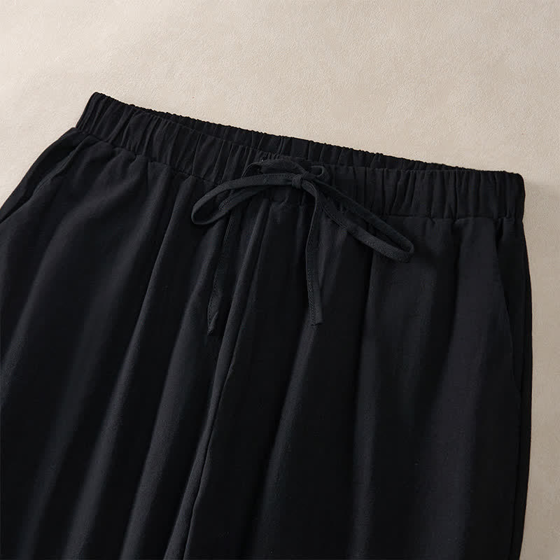 Nimara Ritual Summer Lace-trimmed Hem Solid Color Women's Tapered Pants With Pockets