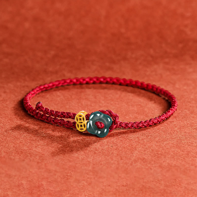 Nimara Ritual Jade Flower Luck Copper Coin Red String Bracelet