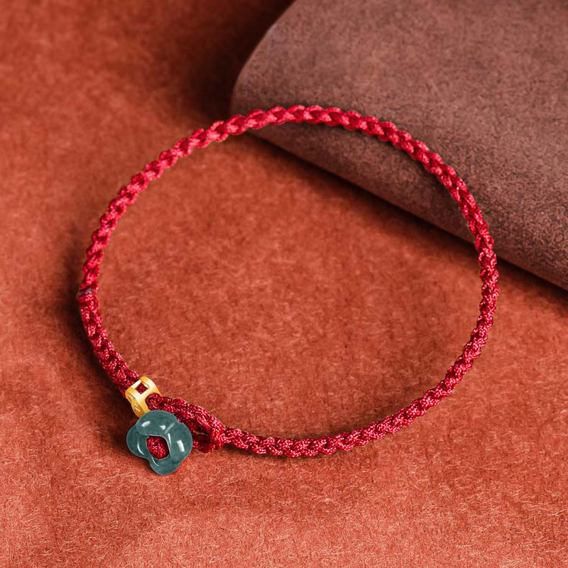Nimara Ritual Jade Flower Luck Copper Coin Red String Bracelet