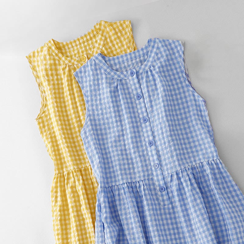 Nimara Ritual Crew Neck Sleeveless Plaid Summer Cotton Knee Length Dress