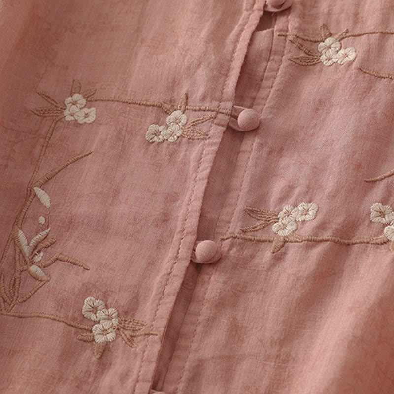 Nimara Ritual Stand Collar Embroidery Button Design Three Quarter Sleeve Summer Women's Shirt