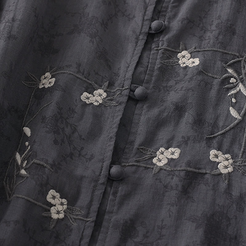 Nimara Ritual Stand Collar Embroidery Button Design Three Quarter Sleeve Summer Women's Shirt