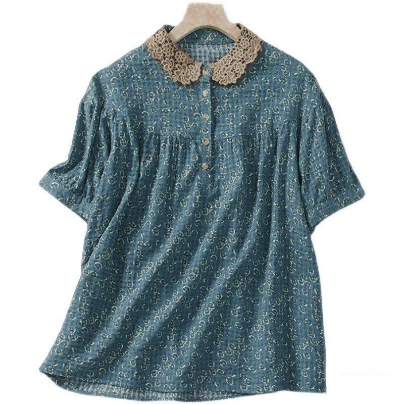 Nimara Ritual Front Button Design Floral Print Pattern Women's Cotton Half Sleeve Shirt