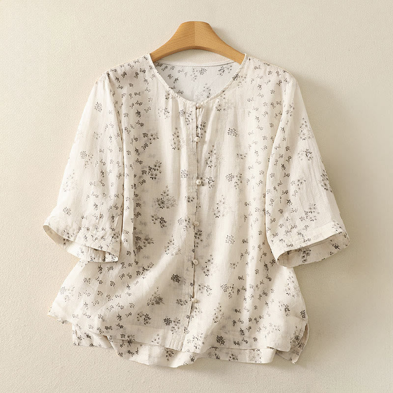 Nimara Ritual Casual Floral Print Pattern Three Quarter Sleeve Women's Buttons Shirt