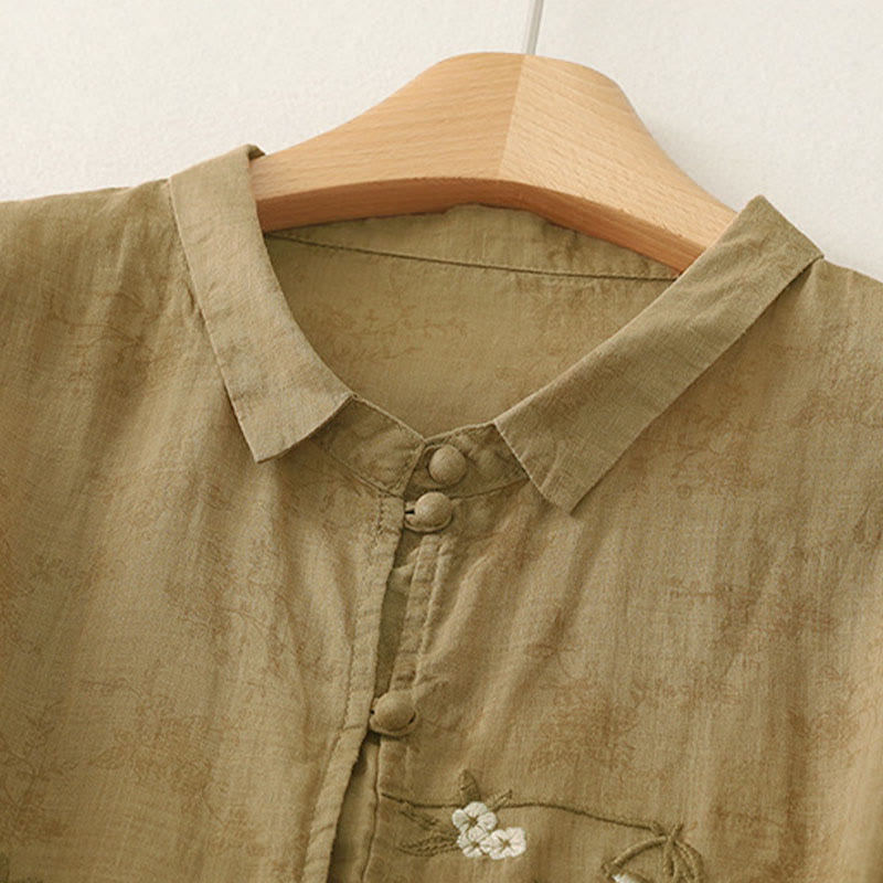 Nimara Ritual Stand Collar Embroidery Button Design Three Quarter Sleeve Summer Women's Shirt