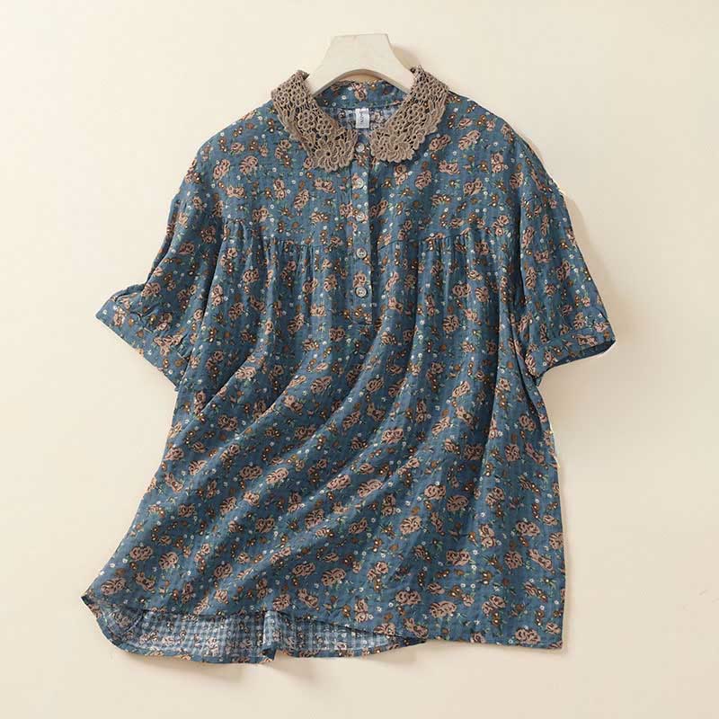 Nimara Ritual Front Button Design Floral Print Pattern Women's Cotton Half Sleeve Shirt