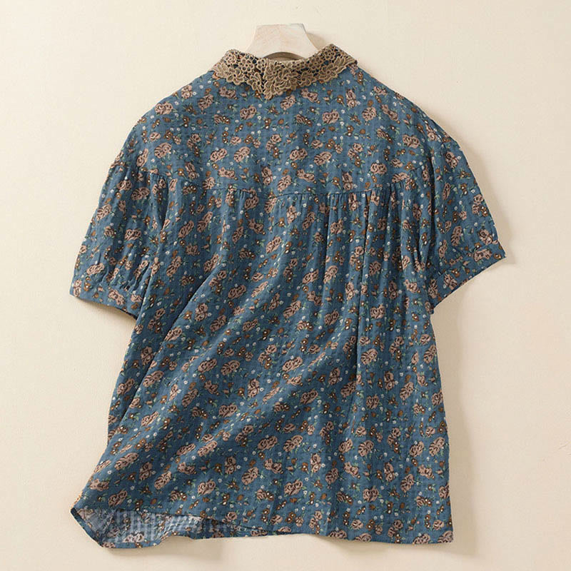 Nimara Ritual Front Button Design Floral Print Pattern Women's Cotton Half Sleeve Shirt