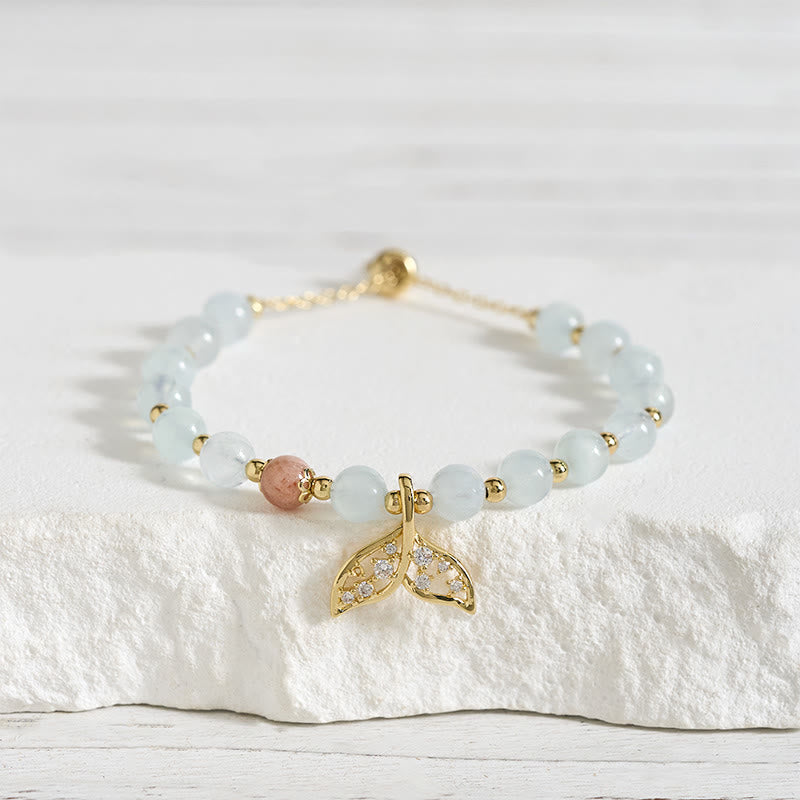 Nimara Ritual Natural Aquamarine Gold-Plated Copper Fish Tail Serenity Bracelet