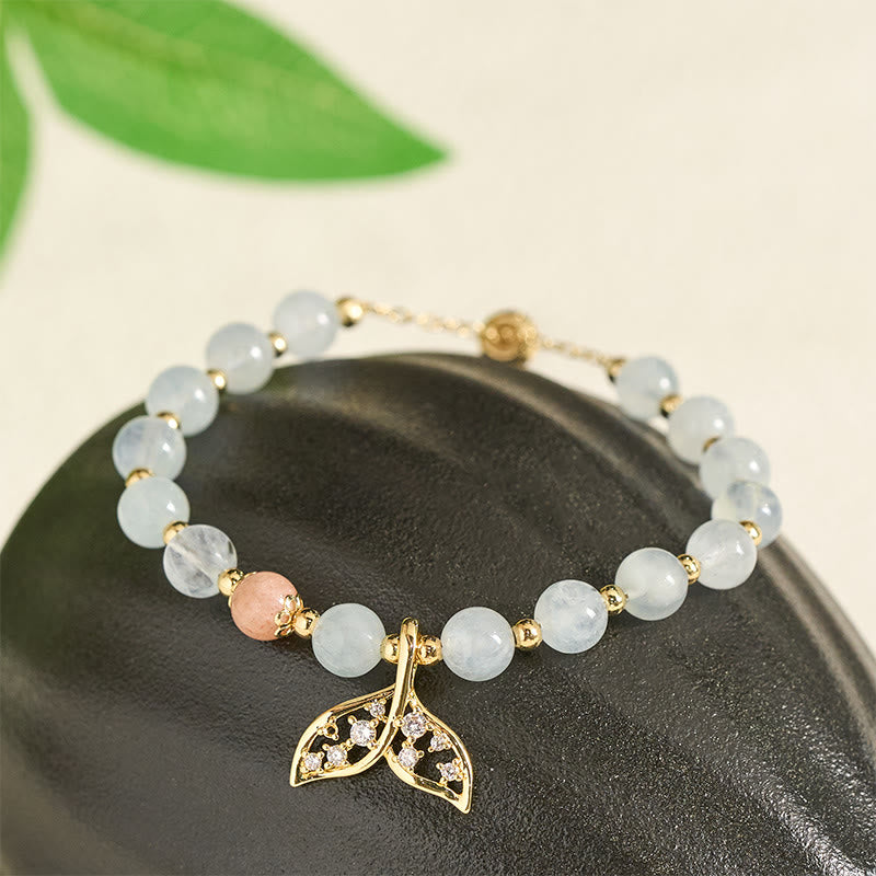 Nimara Ritual Natural Aquamarine Gold-Plated Copper Fish Tail Serenity Bracelet