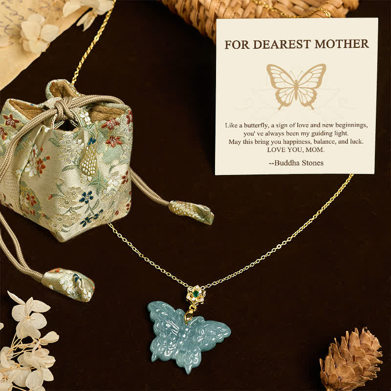 Nimara Ritual "FOR DEAREST MOTHER" Jade Butterfly Abundance Necklace Pendants Includes Gift Message Card