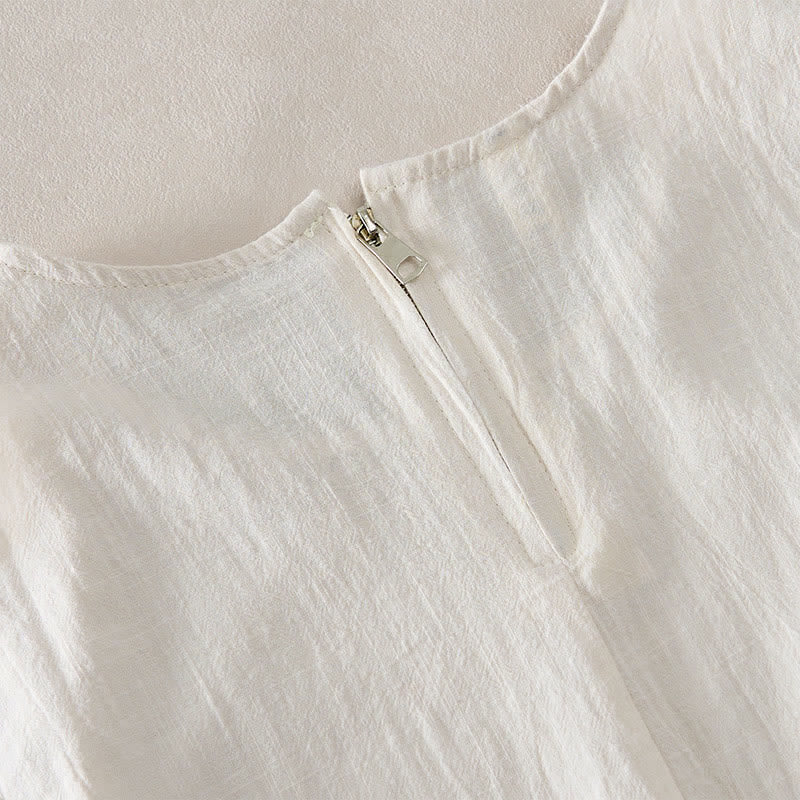 Nimara Ritual Summer Embroidery Hem Back Zipper Design Sleeveless Solid Color Mini Dress With Pockets