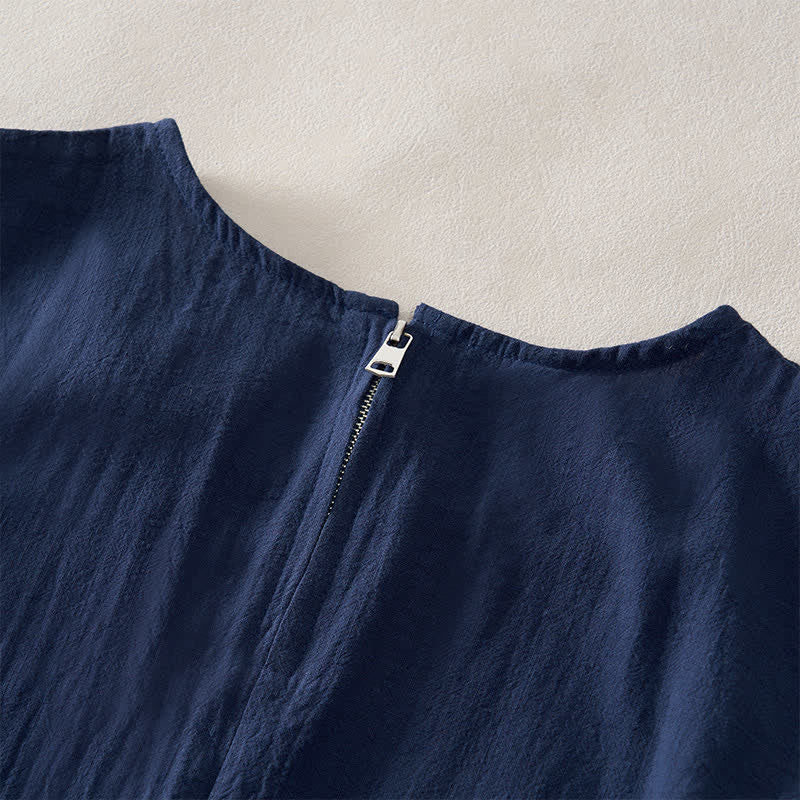 Nimara Ritual Summer Embroidery Hem Back Zipper Design Sleeveless Solid Color Mini Dress With Pockets