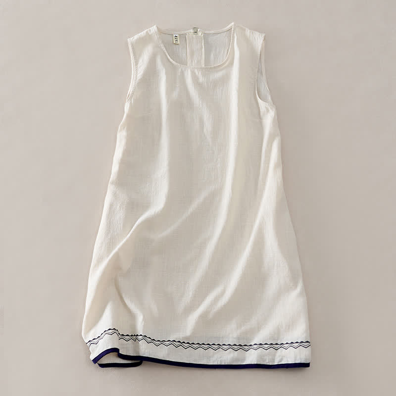 Nimara Ritual Summer Embroidery Hem Back Zipper Design Sleeveless Solid Color Mini Dress With Pockets