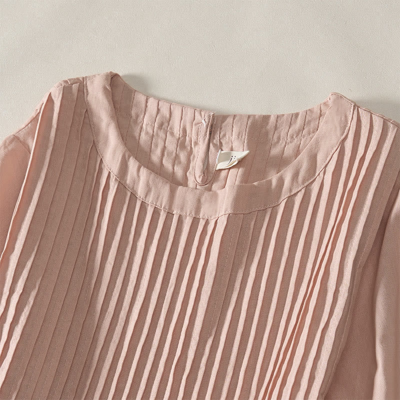 Nimara Ritual Summer Pintuck A Line Knee Length Women's Short Sleeve Dress With Tie Waist Bow
